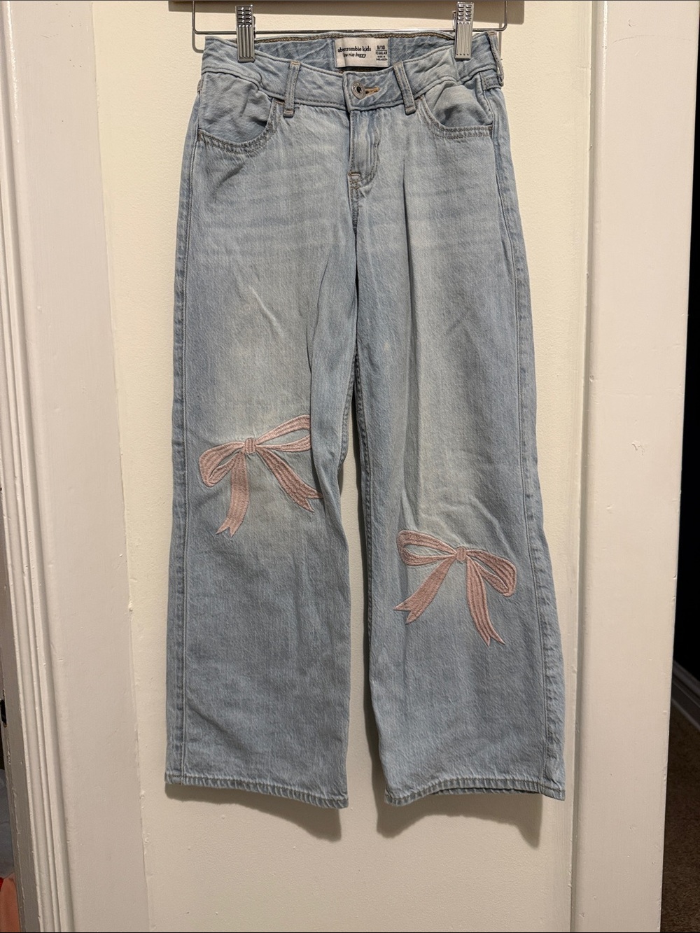 abercrombie kids Light Blue Denim Jeans with Pink Bow Embroidery